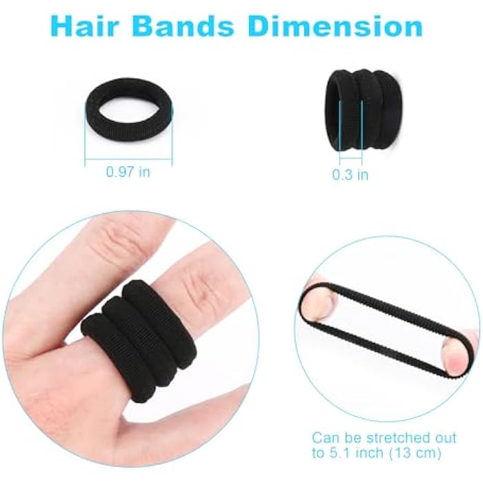 Qarwayoc Black Seamless Hair Ties – Cotton Hair Bands – Tiny Elastics Ponytail Holders for Toddlers, 1 Inch in Diameter, Black, by Nspring - Image 3